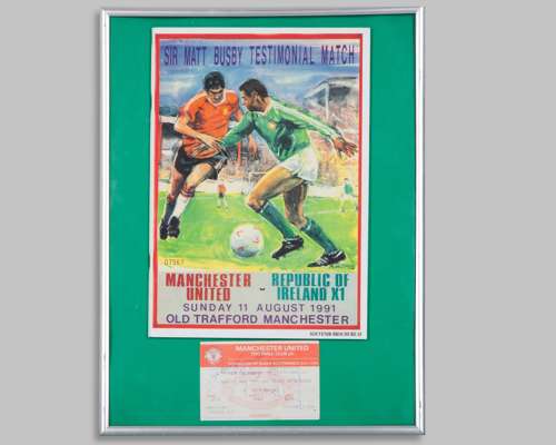 Matt Busby Testimonial Manchester United souvenir brochure and autographed match ticket, 1991