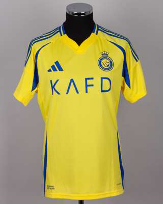 Marcelo Brozovic yellow and blue No.77 Al Nassr short-sleeved shirt, 2024-25