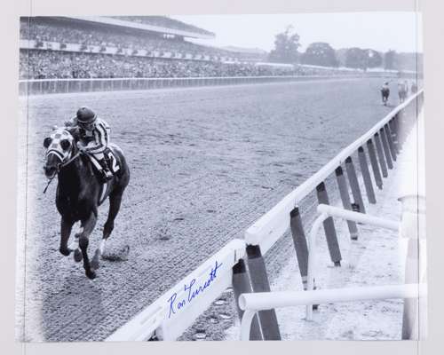 Two photos signed by Triple Crown winning jockeys Ron Turcotteand Mike E. Smith