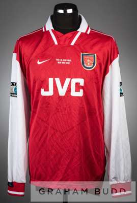 David Platt red and white Arsenal no.7 home jersey v Newcastle United in the FA Cup Final at Wembley, 16th May 1998,
 unworn long-sleeved spare, with 