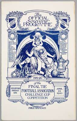 F.A. Cup final programme Aston Villa v Huddersfield Town, played at Chelsea's Stamford Bridge ground, 24th April 1920,
 20-pages, staples removed, cov