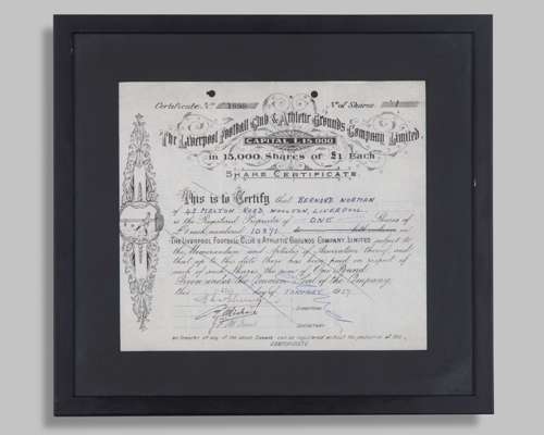 Share certificate in The Liverpool Football Club & Athletic Grounds Company Limited