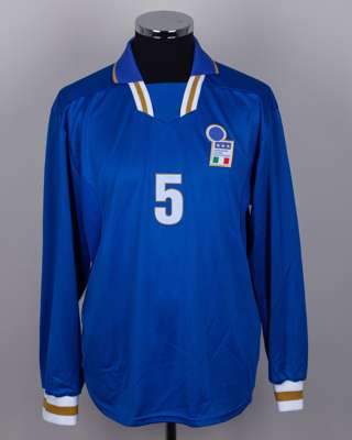 Fabio Cannavaro blue No.5 Italy v. England match worn long-sleeved shirt, 1997