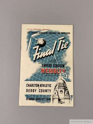 F.A. Cup Final programme Charlton Athletic v. Derby County played at Wembley, 27th April 1946
  signs of folds with ticket stub (2)