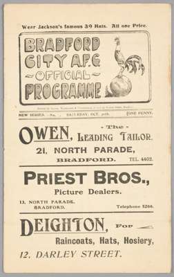 Bradford City v Sheffield United programme 30th October 1909,  

 F.L. Division One fixture