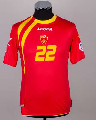 Filip Kasalica red and yellow No.22 Montenegro v. Poland short-sleeved shirt, 2013