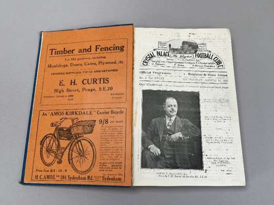 Bound volume of Crystal Palace home match programmes, 1932-34
 No.4 Vol XXVIII, Brighton and Hove Albion, August 31st 1932 to No.42, Vol. XXIX, Alders