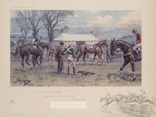 Four Snaffles prints from the Stan Mellor MBE collection, 
 comprising OH! TO BE IN ENGLAND NOW THAT APRIL'S THERE, mounted on card, glazed and framed