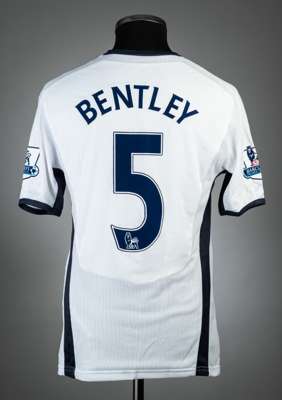 David Bentley white Tottenham Hotspur no.5 home jersey, season 2008-09,
 match issue, Puma, short-sleeved with BARCLAYS PREMIER LEAGUE sleeve badges, 