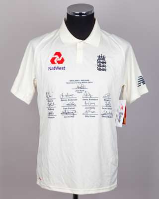England v. Ireland Specsavers Test Match 2019 autographed cricket off-white shirt
