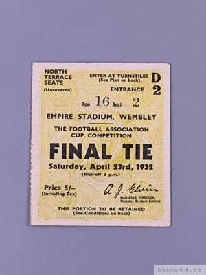 F.A. Cup Final ticket for Arsenal v Newcastle United, 23rd April, 1932
 Row 16, Seat 2
