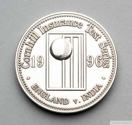 David Lloyd white-metal 1996 Cornhill Insurance Test Series medal
 the obverse inscribed Cornhill Insurance Test Series, 1996, ENGLAND V. INDIA, the r