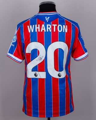 Adam Wharton red and blue No.20 Crystal Palace v. Brighton match worn shirt
