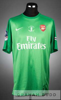 Wojciech Szczesny green Arsenal no.1 goalkeeper's jersey v Hull City in the FA cup Final at Wembley, 17th May 2014,
 short-sleeved with THE FA CUP and
