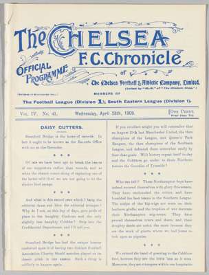 F.A. Charity Shield programme Northampton Town v Newcastle United plated at Chelsea (Stamford Bridge) 28th April 1909, 
 Ex Bound Volume.
