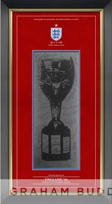 England 1966 World Cup signed & framed Jules Rimet trophy image signed by all 22 squad players, 
 Bobby Moore (captain), Geoff Hurst, Martin Peters, G