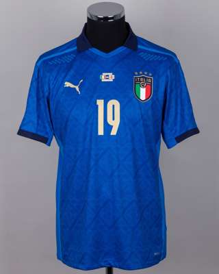 Leonardo Bonucci blue No.19 Italy v. England match issued Euro Final shirt, 2021