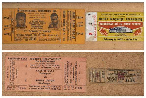 Cassius Clay / Muhammad Ali boxing tickets, circa dating from 1960 to 1967,
 comprising of four boxing tickets for bouts involving Cassis Clay in the 