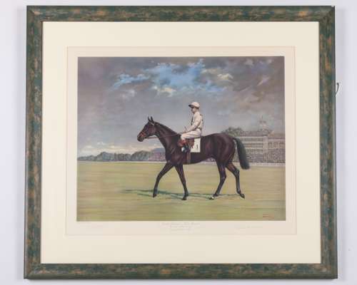 Gordon Richards signed print of the 1947 2000 Guineas winner Tudor Minstrel