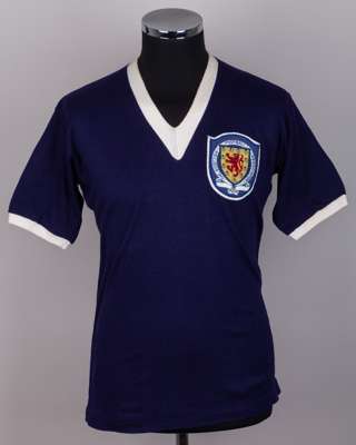 Lawrie Reilly blue No.9 Scotland v. England match worn short-sleeved shirt, 1957