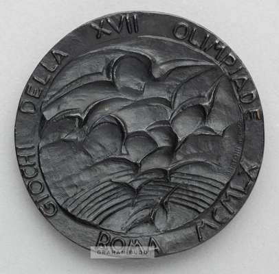 Rome 1960 Olympic Games participant's medal,
 designed by Prof. E. Greco, bronze, obverse depicting a nude female torchbearer superimposed over the Ol