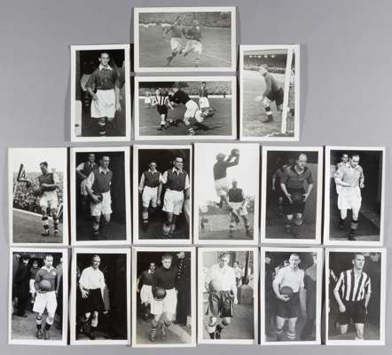 FOOTBALL POSTCARDS 1946-1949 – COLLECTION OF x16 PLAIN BACK B&W PHOTOGRAPHIC POSTCARDS INCLUDING: 

Arsenal F.C. Players inc: Joe Mercer (with Don Rop