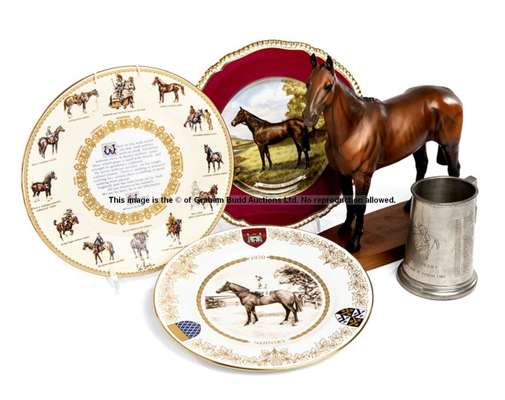 A group of horse racing collectibles,
 comprising: a Beswick model of Arkle; a boxed limited edition Spode plate of Brigadier Gerard (166/250); a boxe