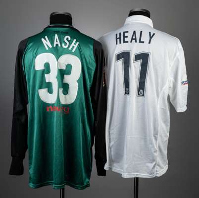 Two Preston North End Play-off Final jerseys from the Millennium Stadium, 
 comprising David Healy white no.11 jersey for the 2001 Division One Play-o