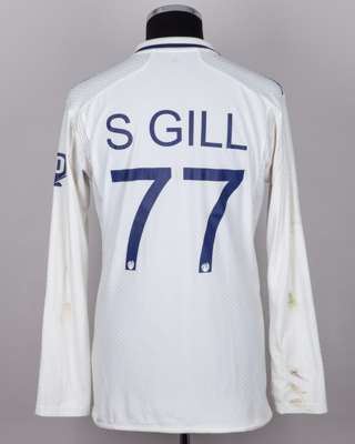 Shubman Gill white and navy No.77 India v. England match worn, autographed Red For Ruth shirt