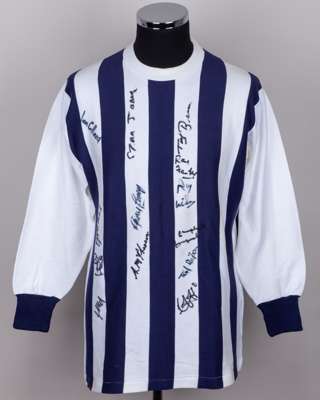Blue and white West Bromwich Albion autographed long-sleeved shirt, 1964-68
