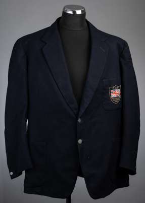 Great Britain team blazer worn by the ice hockey captain Blaine Nathaniel Sexton at the first Winter Olympic Games at Chamonix in 1924,
 navy single b