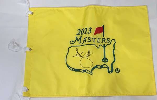 Adam Scott signed 2013 US Masters Golf Flag (Winner) & Titleist Golf Cap,
 (same brand as he wears and used in 2013 US Masters win) with COA and photo