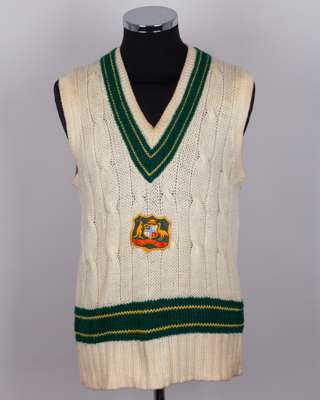 Dennis Lillee white Original Australia woollen sleeveless sweater worn by Lillee