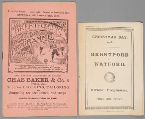 Two Brentford home programmes played on Christmas Day,
 both Southern F.L. Division One fixtures, the first v Watford in 1908 being a 'special small n