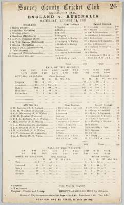 ENGLAND v AUSTRALIA 1926 5TH TEST THE OVAL ENGLAND WIN THE ASHES ORIGINAL SCORECARD  

England won the 1926 Ashes series against Australia, winning th