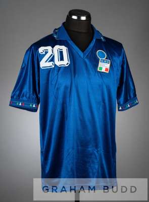 Roberto Baggio blue Italy No.20 jersey v USA, in the first U.S Cup played at Solider Field, on 6th June 1992,
 short-sleeved with country crest, rever