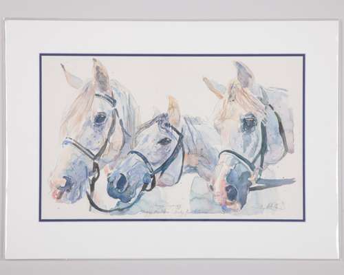 David Dent (British, 1959) watercolour of Arabian horses titled ‘Shagya Synergy’