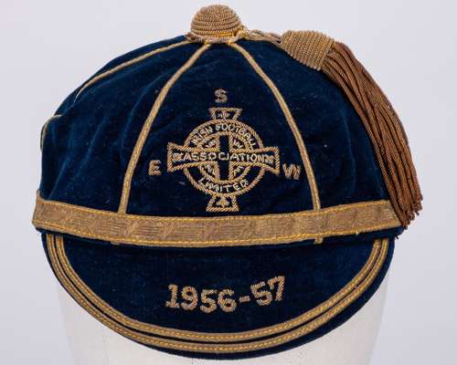 Harry Gregg blue Northern Ireland v. England, Scotland and Wales International cap, 1956-57