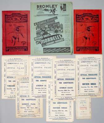 Corinthians programme selection v Northern Nomads 1930-31,
 v Isthnian League; v Athenian League; v Queen Park (Glasgow); v Northern Nomads; v Yorkshi