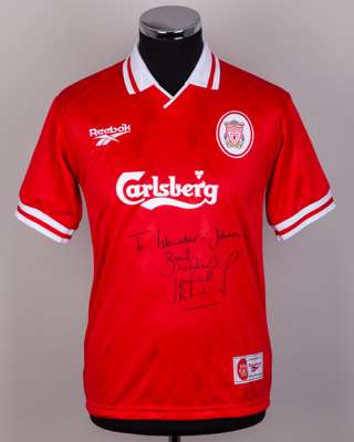 Jamie Redknapp autographed red Liverpool replica short-sleeved shirt, 1996-98
