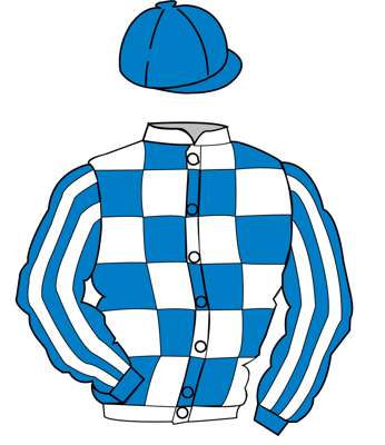 The British Horseracing Authority Sale of Racing Colours: ROYAL BLUE and WHITE check, striped sleeves, ROYAL BLUE cap
 Identical to colours registered