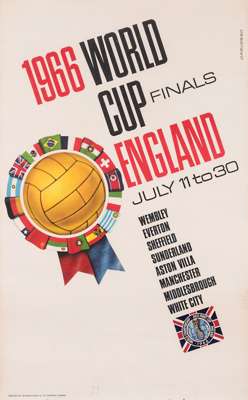 Official 1966 World Cup venues poster, Designed by Carvosso, listing the eight venues staging matches, creases but overall good, original condition, 5