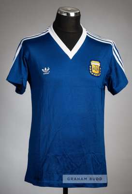 Blue Argentina no.5 away jersey, circa 1991,
 Adidas, short-sleeved, with embroidered country emblem badge and Adidas logo, reverse numbered 5