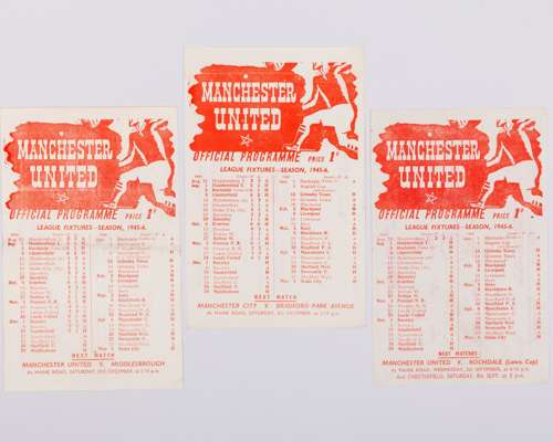 Three Manchester United single-sheet match programmes, 1945