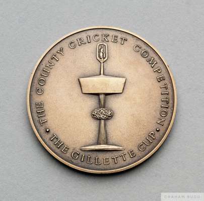 David Lloyd bronze 1976 Gillette Cup Runners-up medal
 the obverse inscribed THE COUNTY CRICKET COMPETITION, THE GILLETTE CUP, the reverse inscribed G