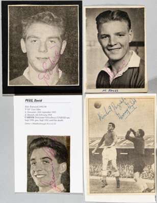 Manchester United memories from Munich 1958,
 autographs and photographs from that great side of 1958, including Harry Gregg, David Pegg, Tommy Taylor