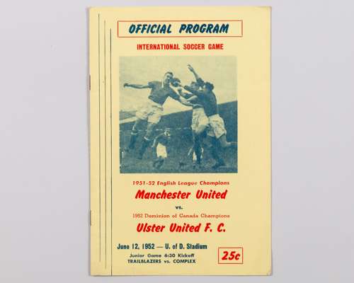 Jack Rowley scarce Ulster United v. Manchester United Tour Match programme, 12th June 1952