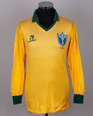 John Byrne - Nilsinho yellow and green No.6 Brazil long-sleeved shirt, 1987