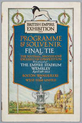 Programme for the first F.A. Cup Final played at Wembley Stadium, the 'White Horse' Final Bolton Wanderers v West Ham United, 28th April 1923,
 28-pag