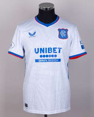 James Tavernier white, red and blue No.2 Rangers short-sleeved shirt